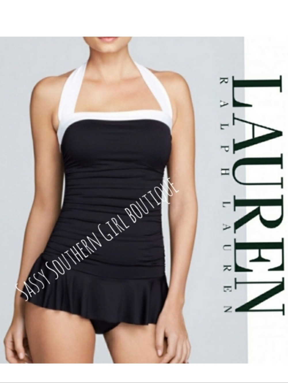 🆕⭐ Ralph Lauren black white flirty skirt swimsuit